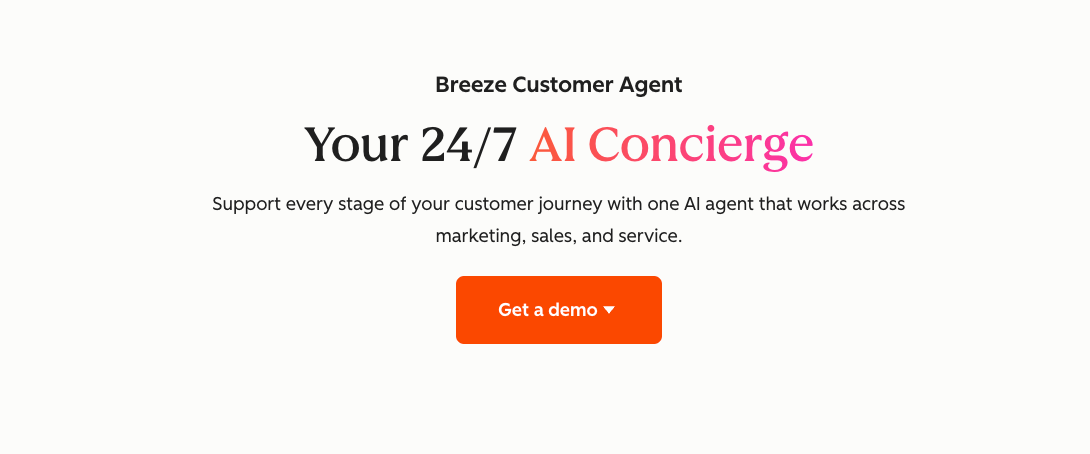 Screenshot of the white HubSpot Breeze landing page