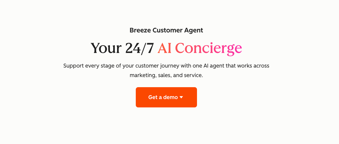 Screenshot of the white HubSpot Breeze landing page.