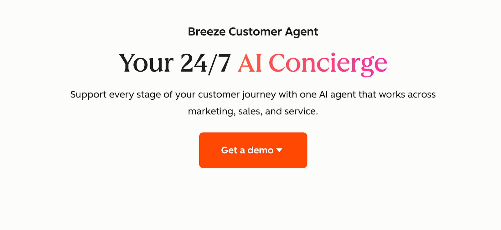 Screenshot of the white HubSpot Breeze landing page.
