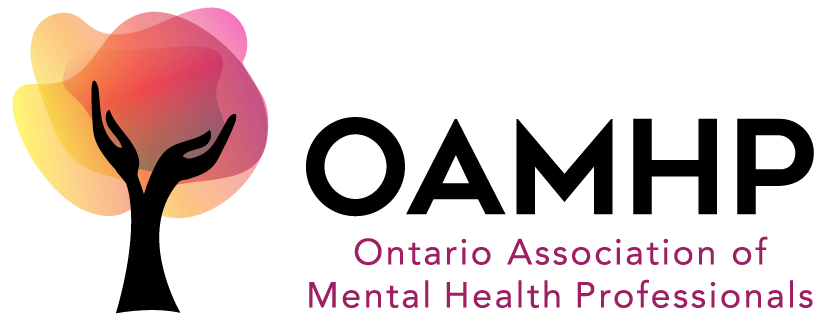Ontario Association of Mental Health Professionals logo with stylized hands and colorful abstract shapes.