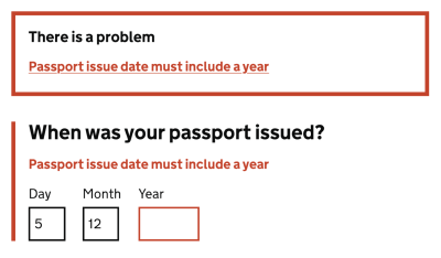 Gov.uk klaidos pranešimas su klaidos santrauka.