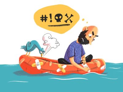 Ilustracija, vaizduojanti valtį su skylėmis ir pūslėmis.
