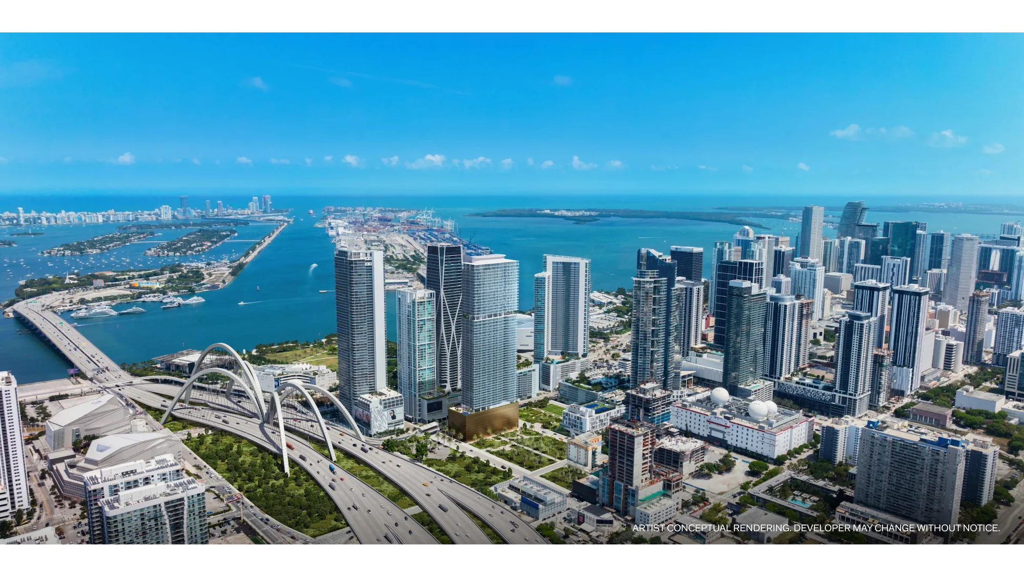 JEM Downtown – aerial view of Miami skyline and surroundings