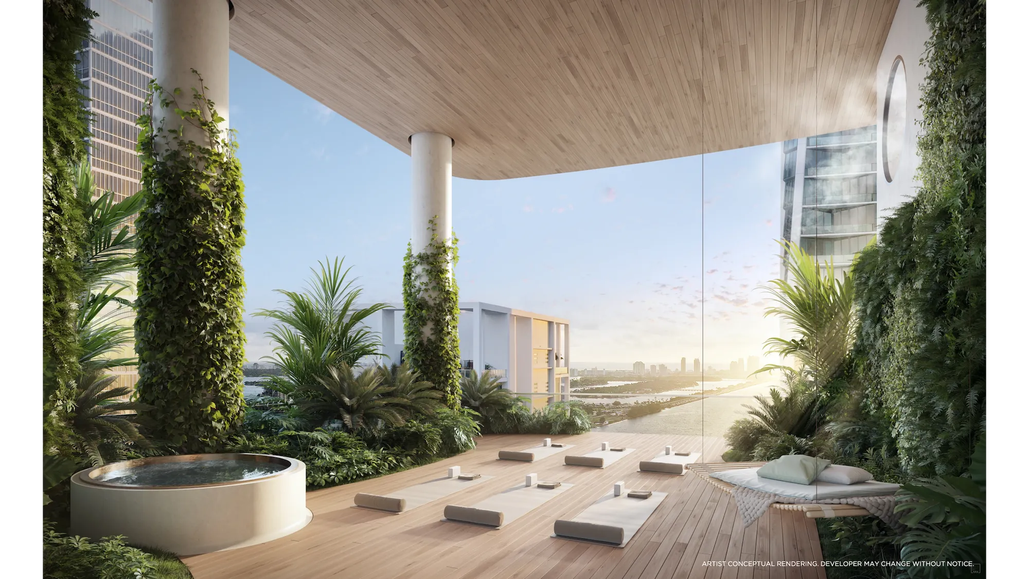 Outdoor terrace with green landscaping – JEM Downtown