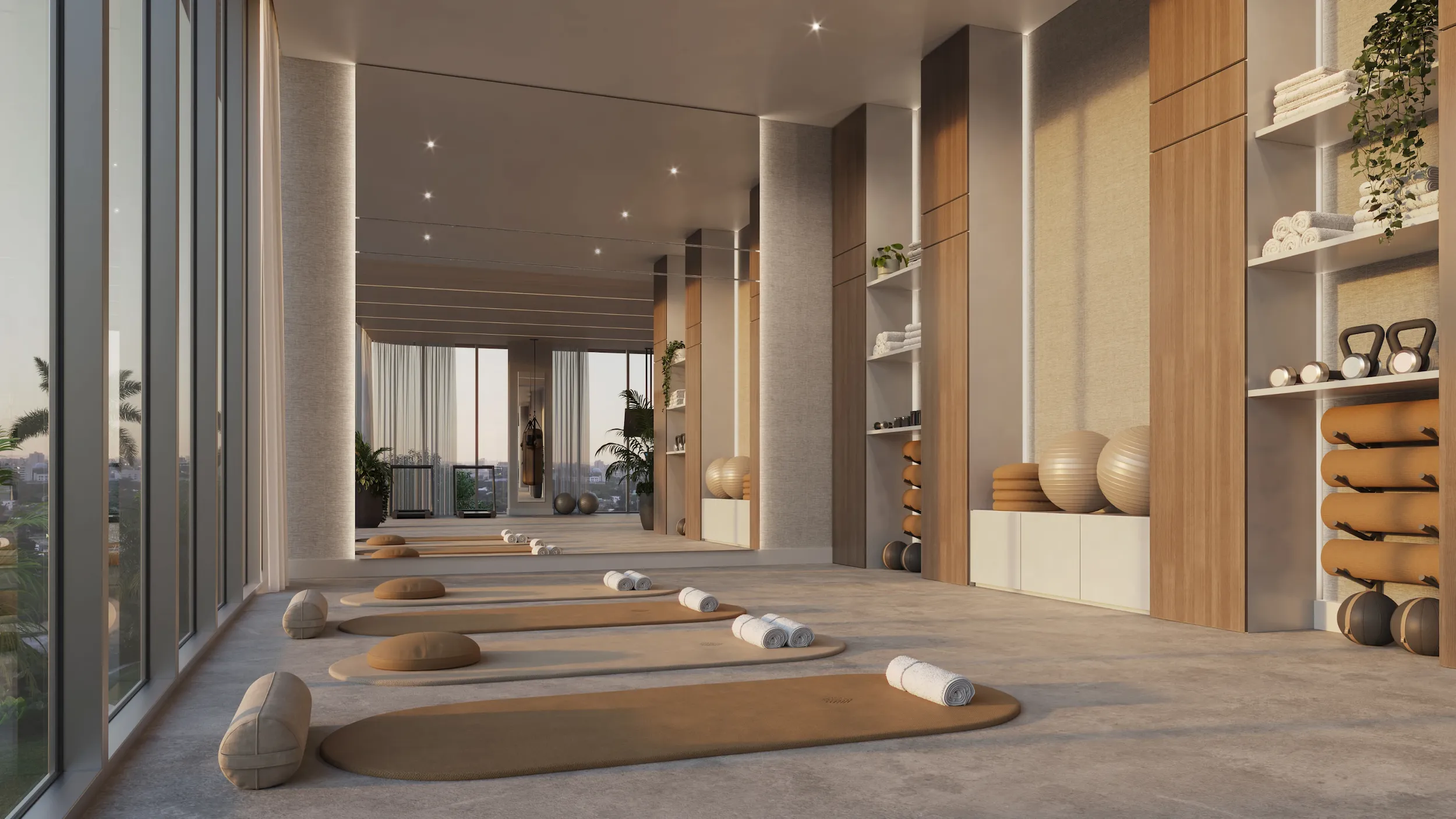 Spa-inspired wellness room with modern minimalist seating at Edge House Miami.