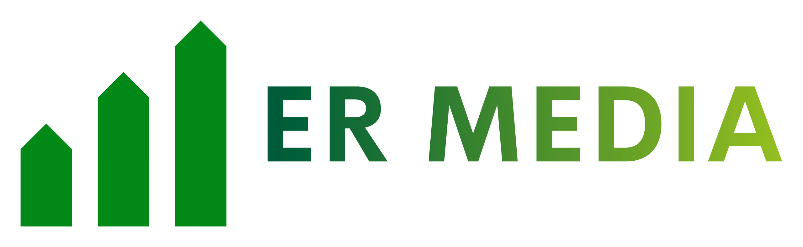 ER MEDIA logo featuring three ascending green bars resembling buildings next to gradient green text.