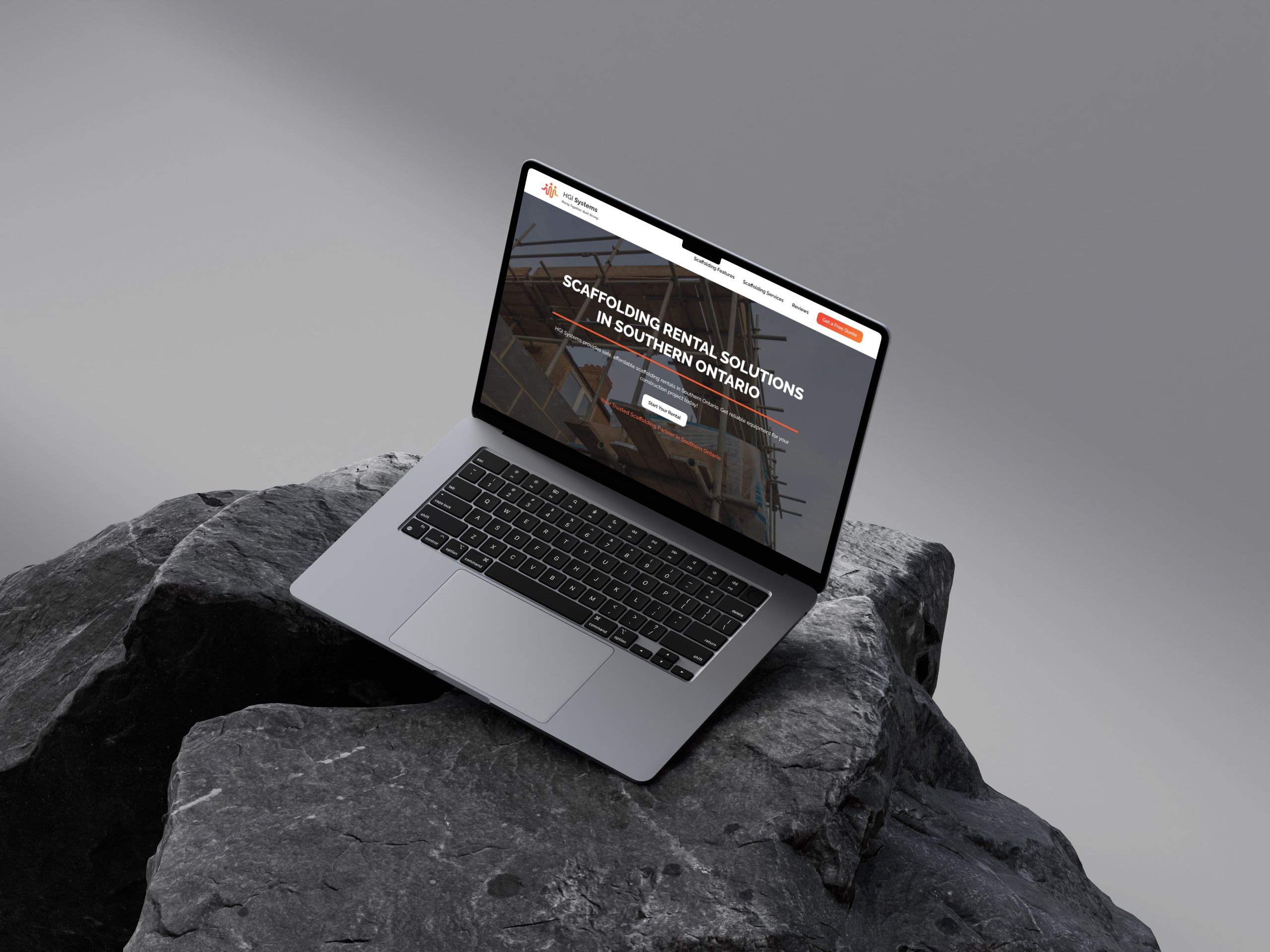 Homepage screenshot of the HGI Systems website, designed by ER Media to showcase scaffolding rental solutions for construction projects in Southern Ontario.