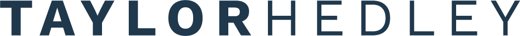 Taylor Hedley wordmark logo in navy blue capital letters.