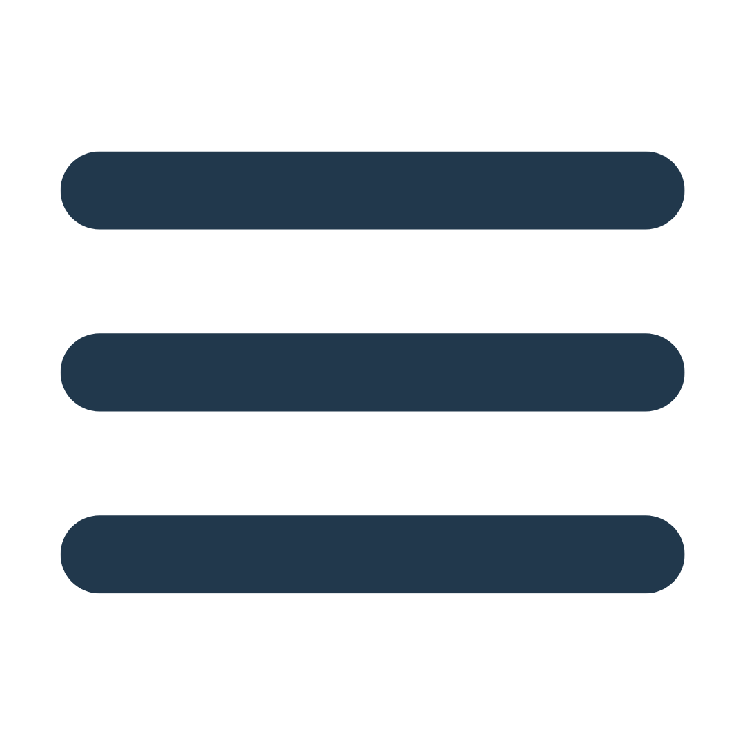 Hamburger menu icon with three horizontal dark blue rounded bars on a transparent background.
