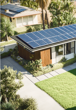House with solar panels on its roof.