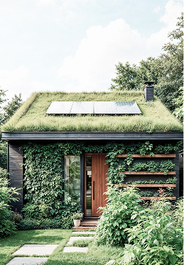 House with solar panels on its roof.