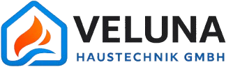 Veluna Haustechnik GmbH Firmenlogo mit Flammen- und Wasserzeichen.
