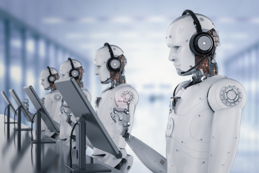 Robots with headsets answering customer service calls
