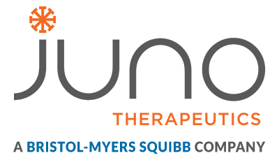 Juno Therapeutics logo with the company name in gray and orange, and the text 'A Bristol-Myers Squibb Company' below.