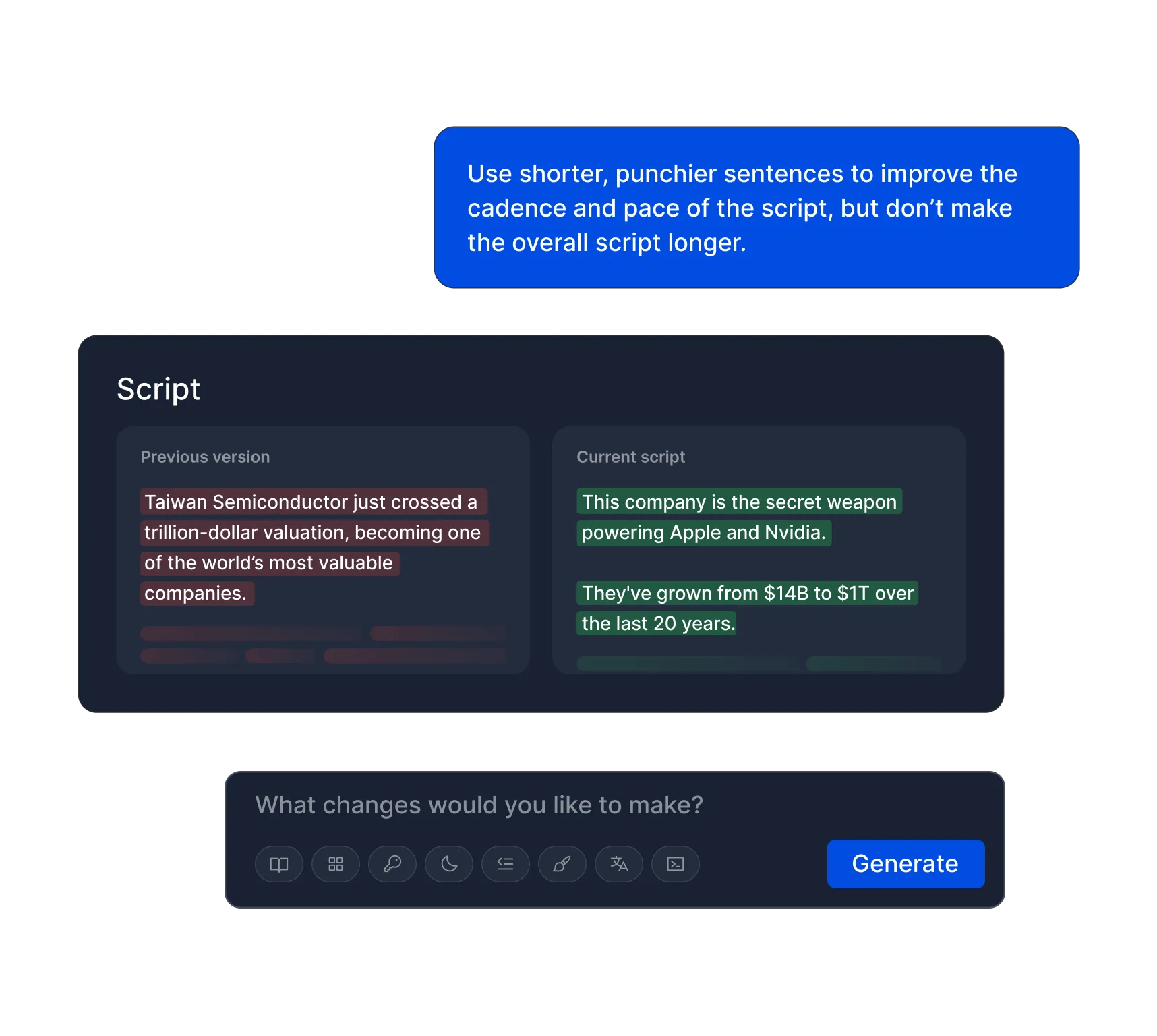 a screenshot of an interface to generate scripts