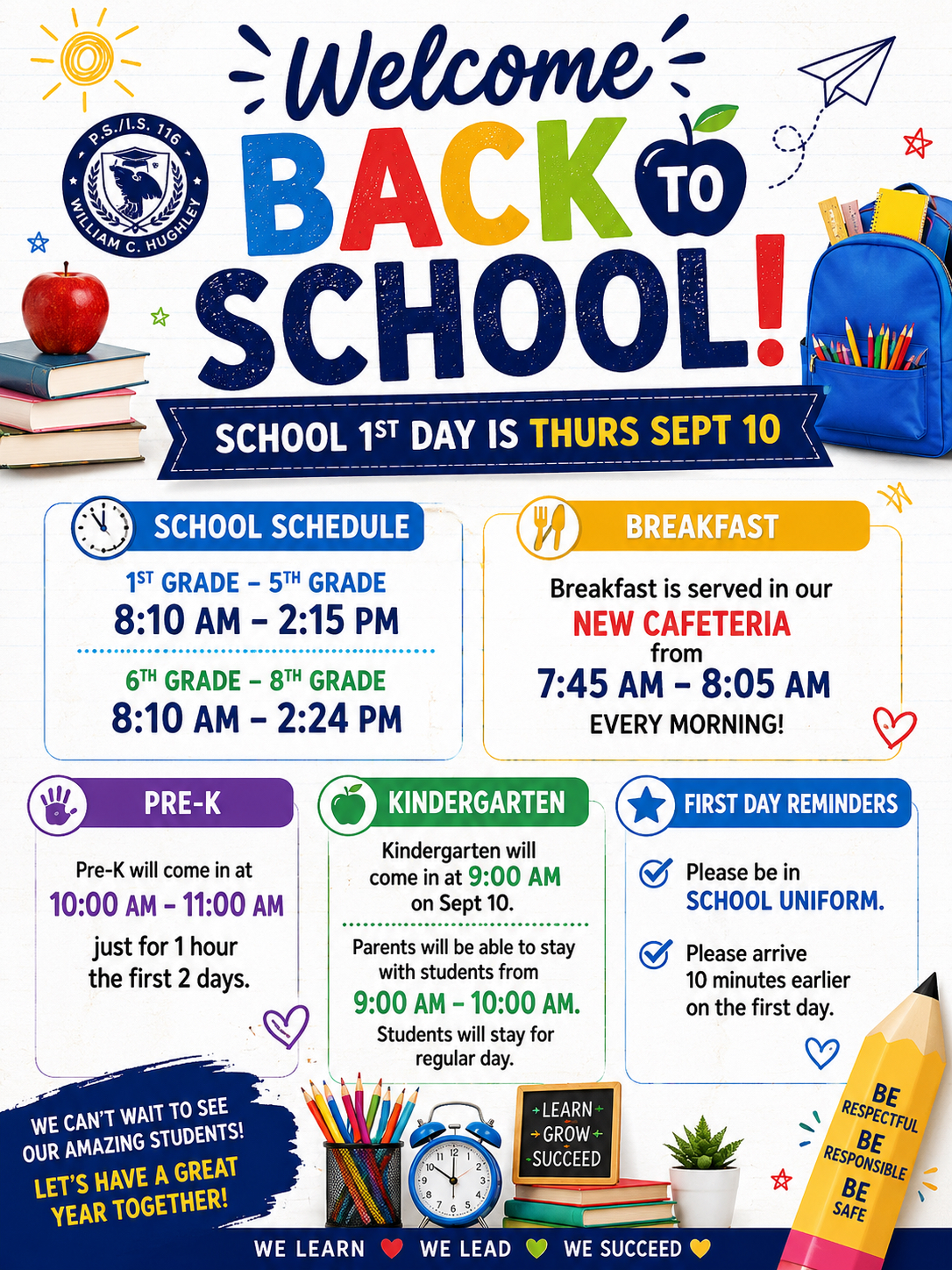 PS IS 116 Welcome Back to School flyer first day September 10