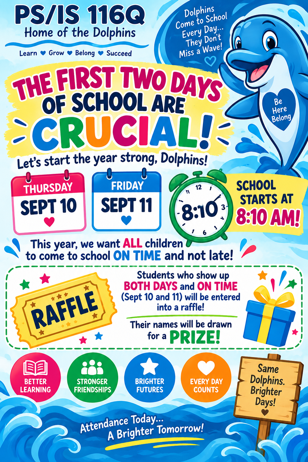 PS/IS 116Q back-to-school attendance flyer with raffle prize details