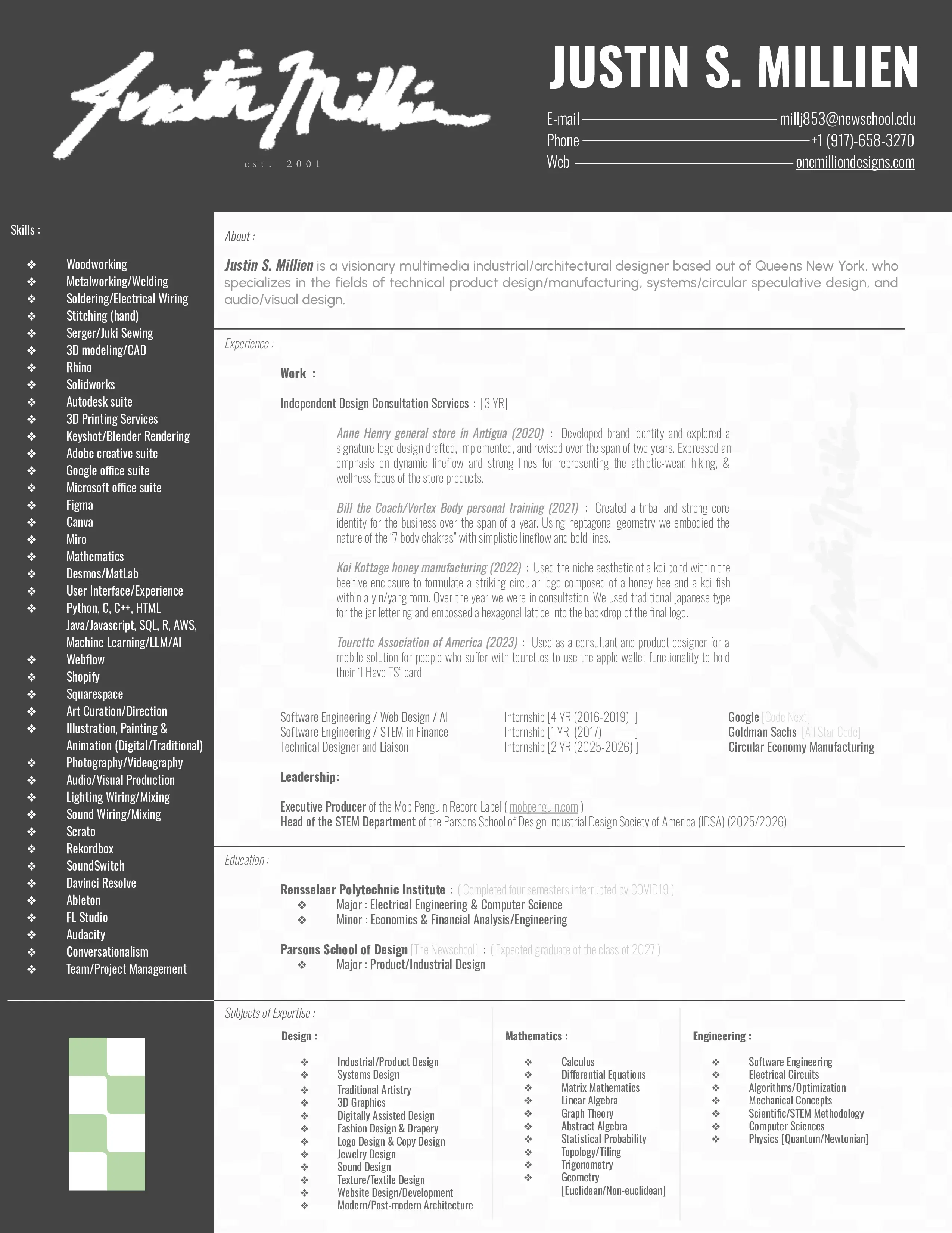 Justin S. Millien CV Image
