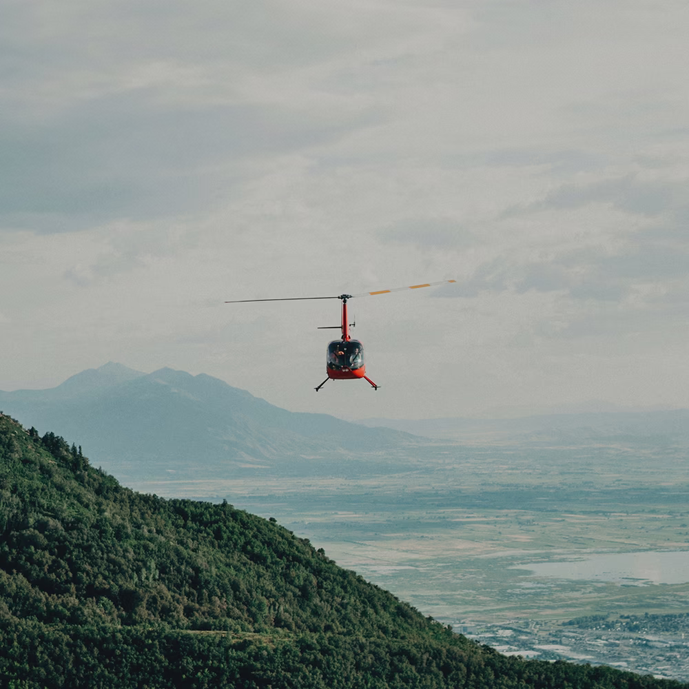 Helicopter over forest