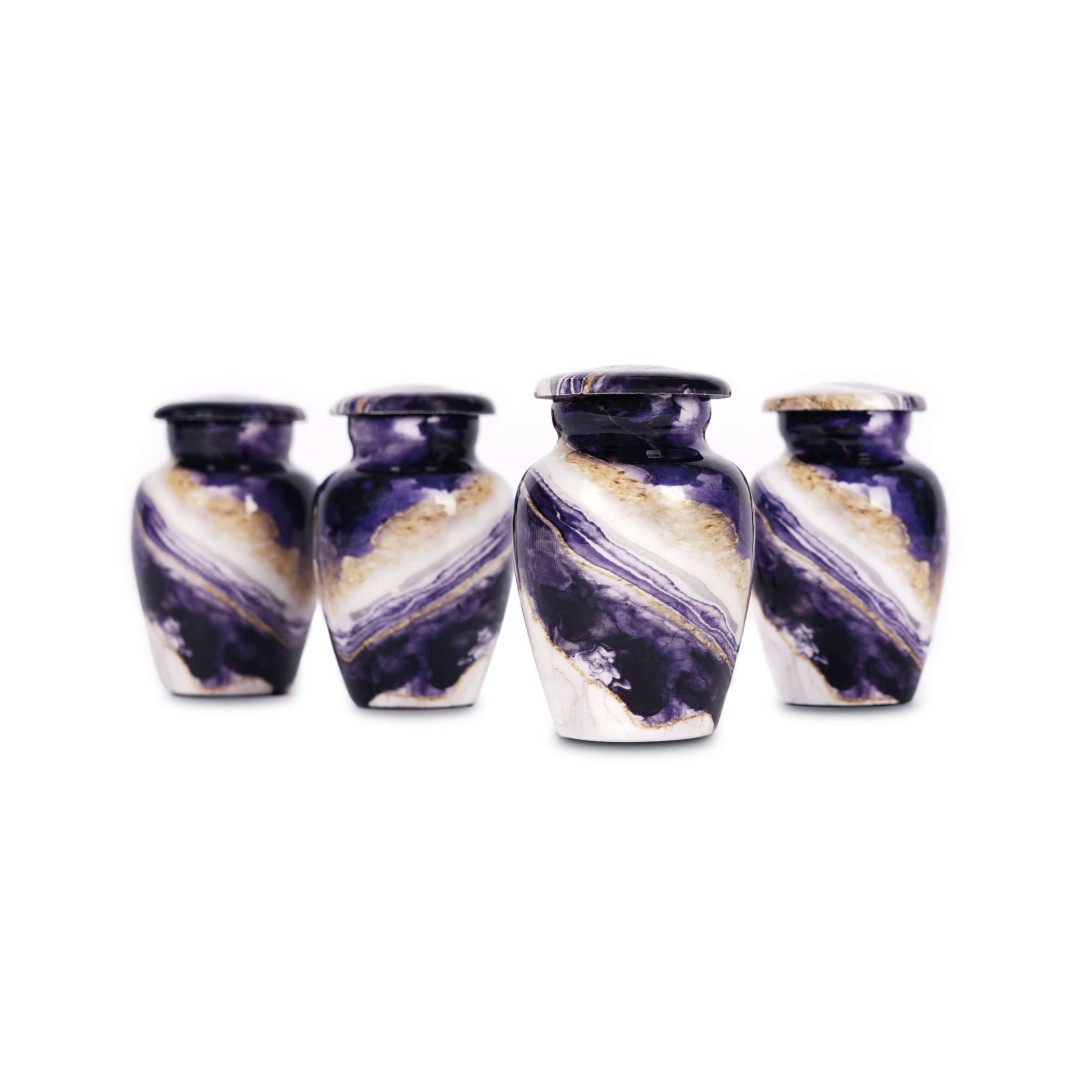Set of four Dream River keepsake urns with watercolor design for human ashes, handcrafted by Shine North.