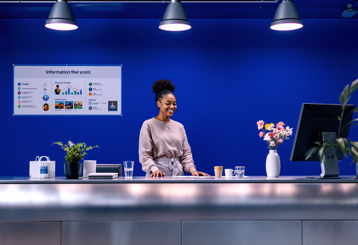 image of a person asking a question at an information counter (for a mobility and transportation)