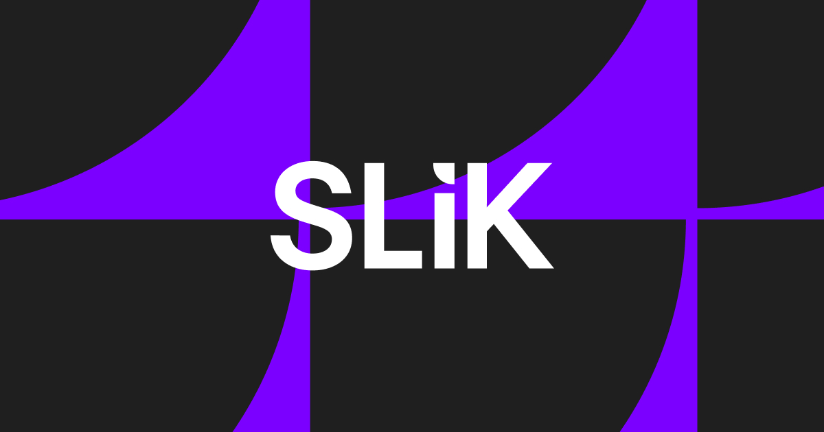 White text 'SLiK' on a background of alternating black and purple quarter circles arranged in a grid pattern.