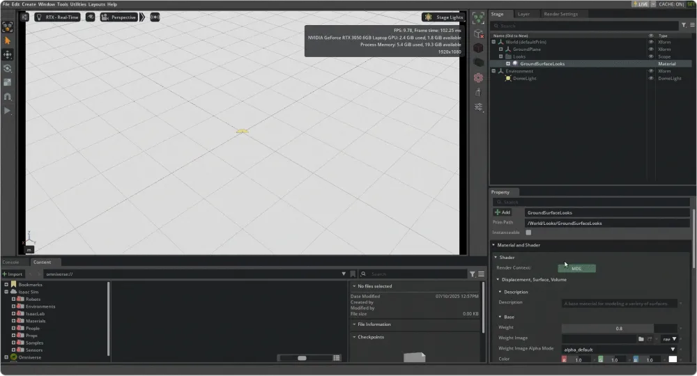 3D modeling software interface showing a grid viewport, object properties panel on the right, and a file explorer at the bottom.