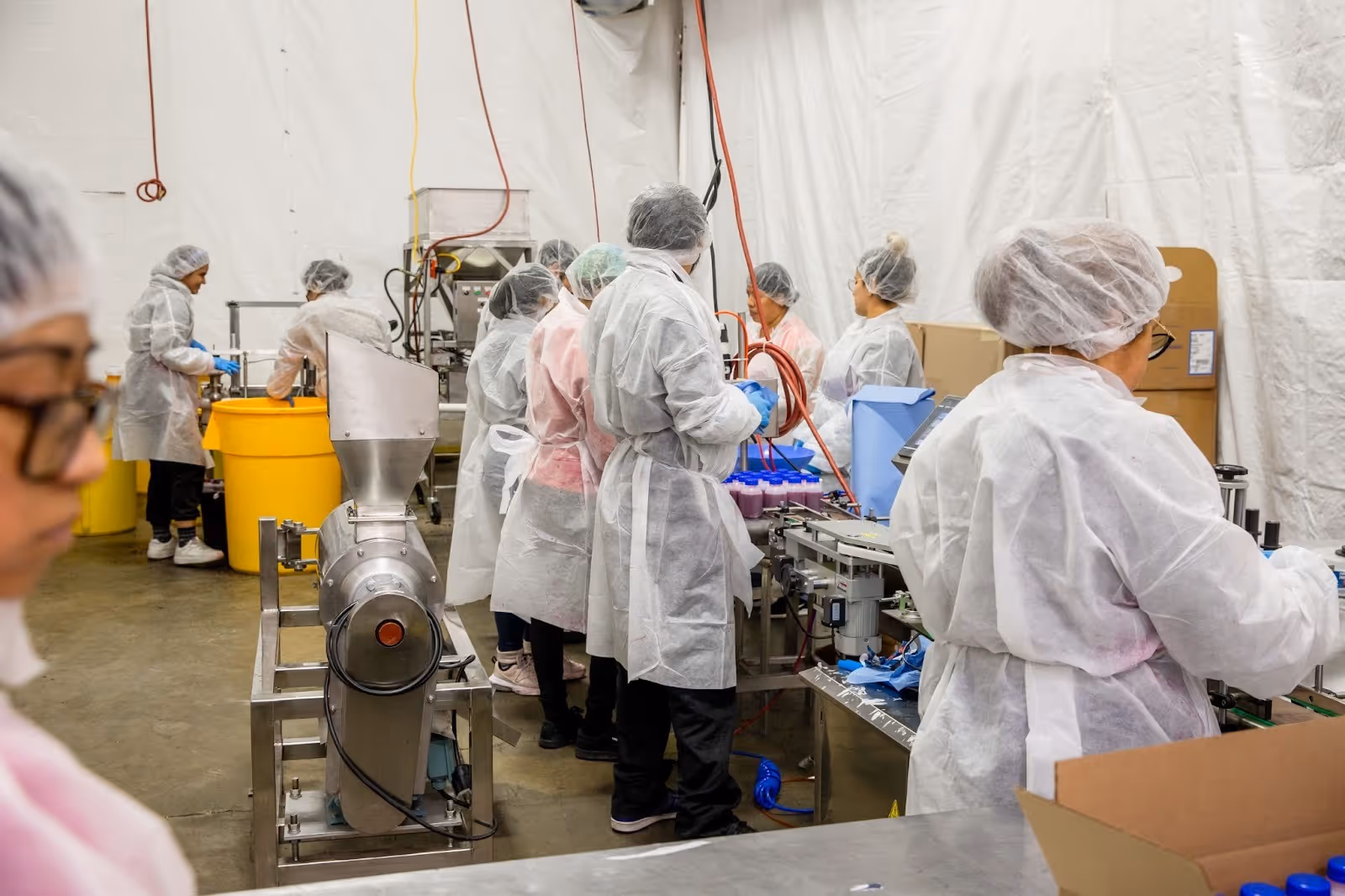 workers in David’s Cookie factory work efficiently to produce huge volumes of pomegranate juice
