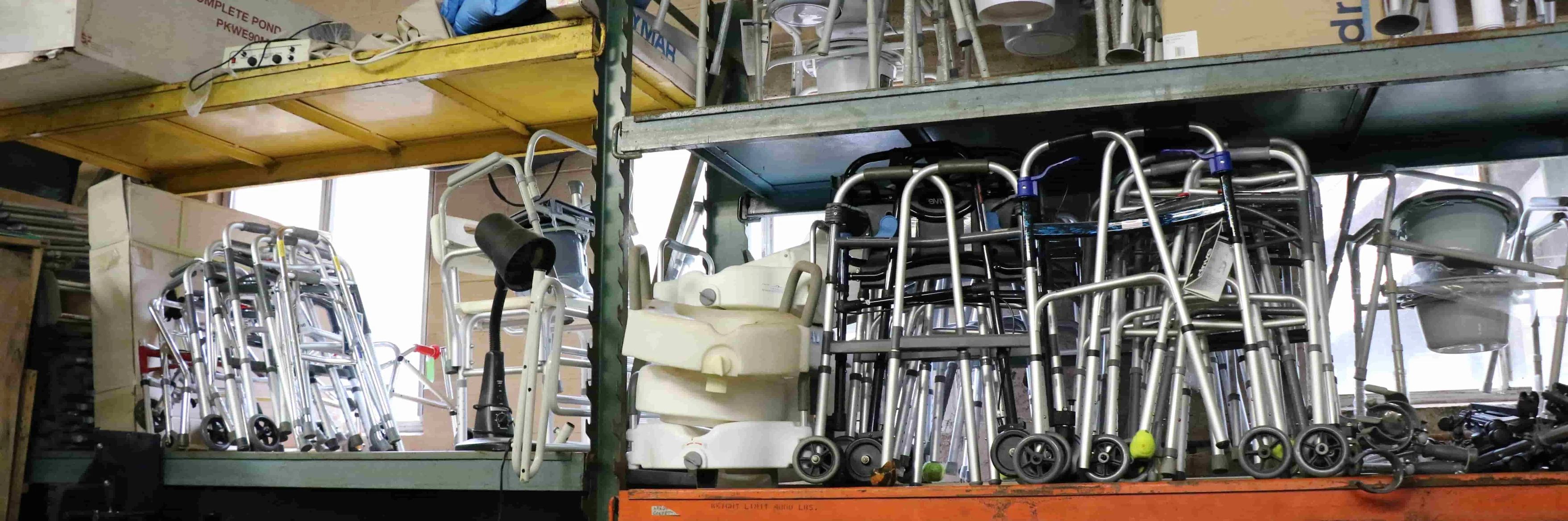 Wheelchairs and home medical equipment ready for loan at the Chesed 24/7 Medical Equipment Gemach