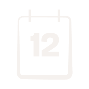 Kalendersymbol mit der Zahl 12 im Mittelpunkt.
