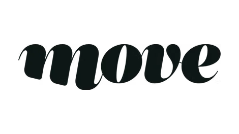 Logo des Wortes 'Move' in schwarzen Großbuchstaben.