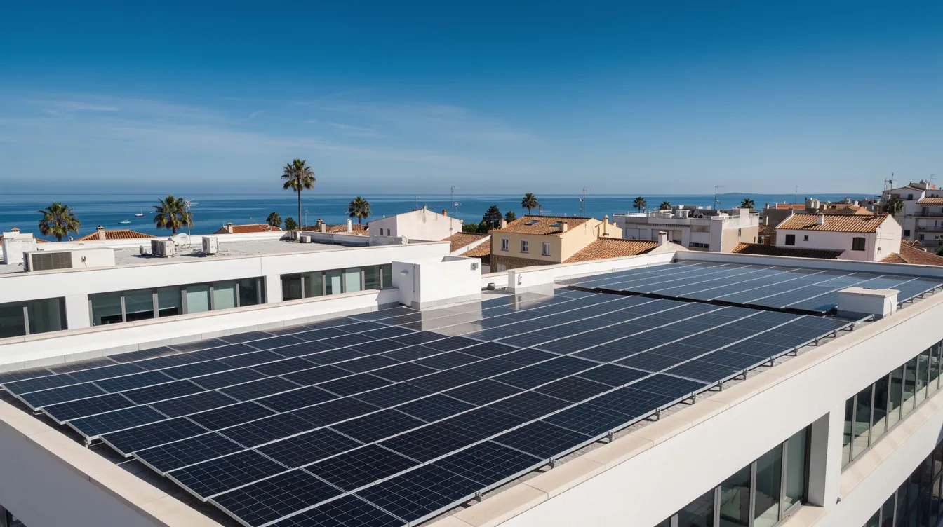Solar panels on a commercial rooftop in Lebanon, symbolizing commitment to renewable energy and sustainable business practices.