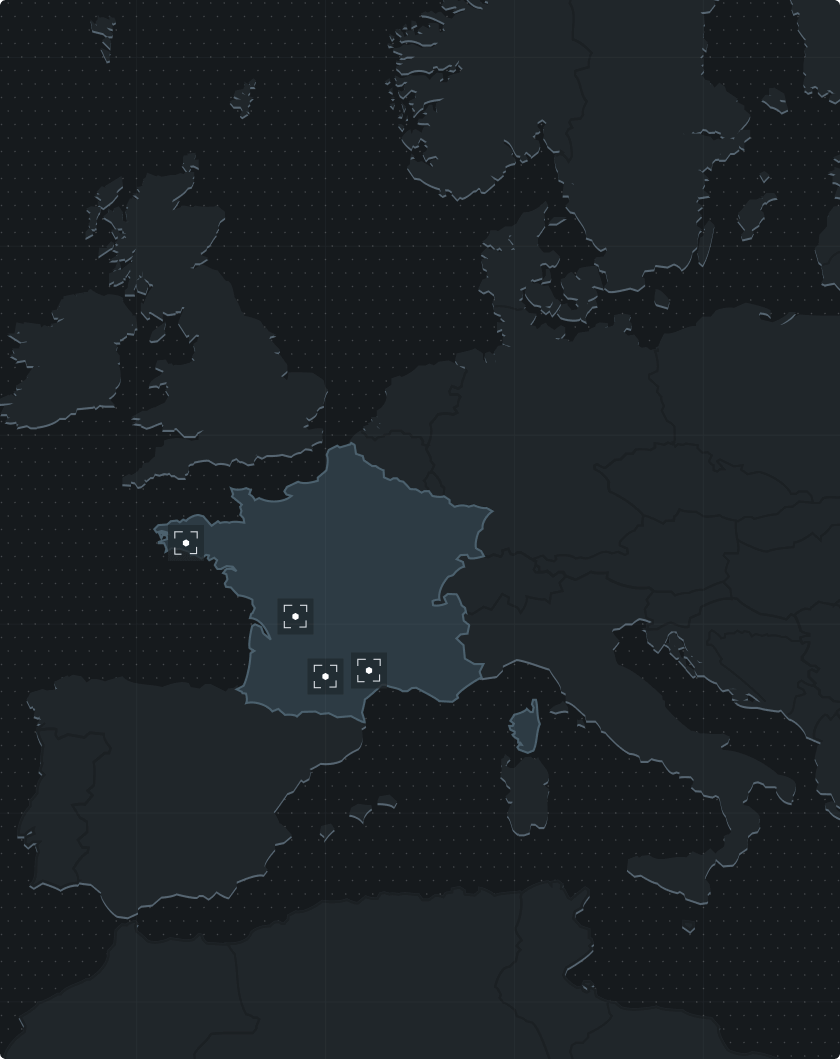 Map of Western Europe highlighting France with borders and surrounding countries.
