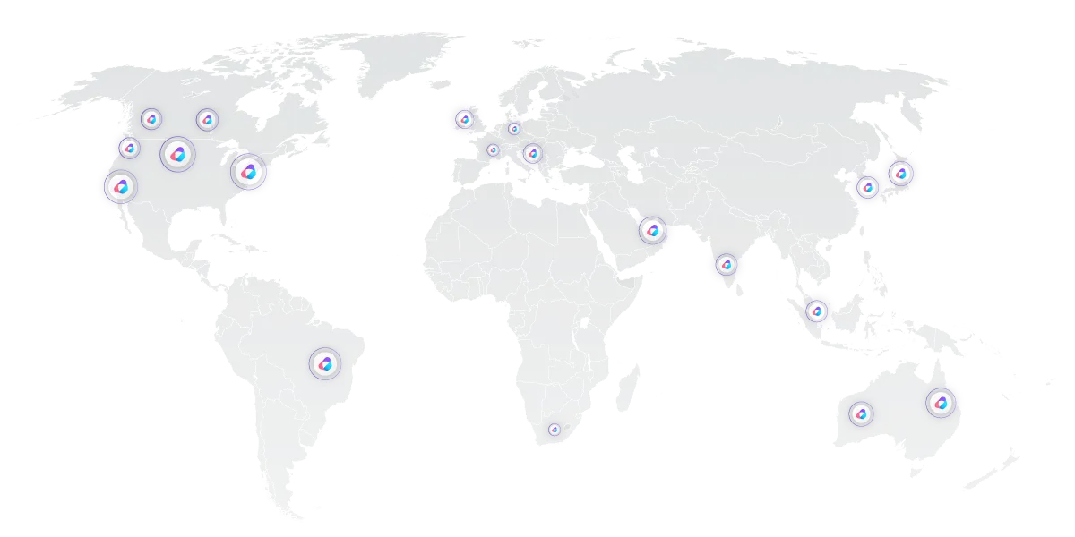 World map with several orkes icons depicting service availability across the globe