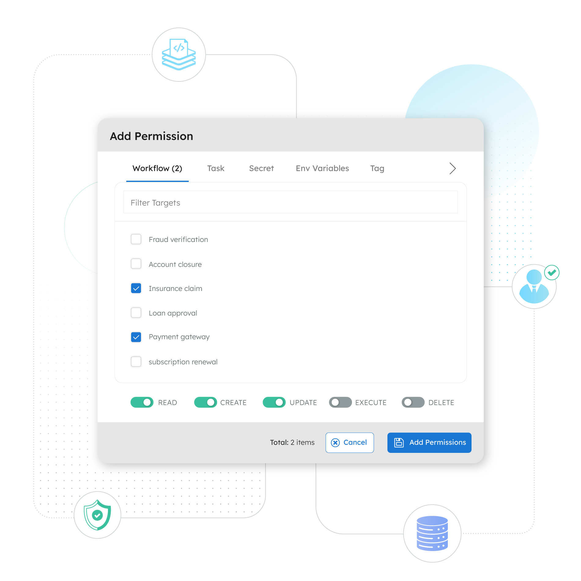 User access UI and permissions screen
