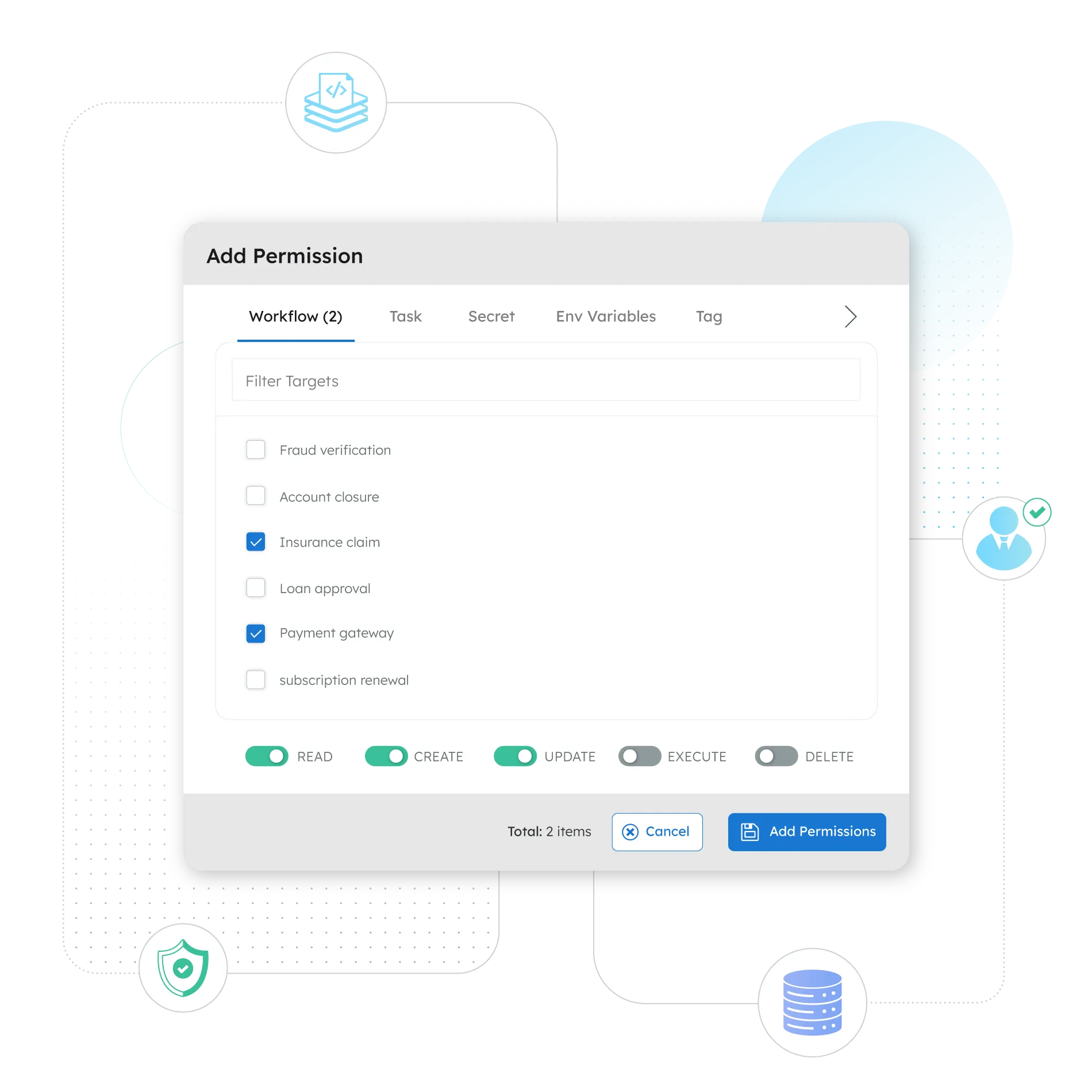 User access UI and permissions screen