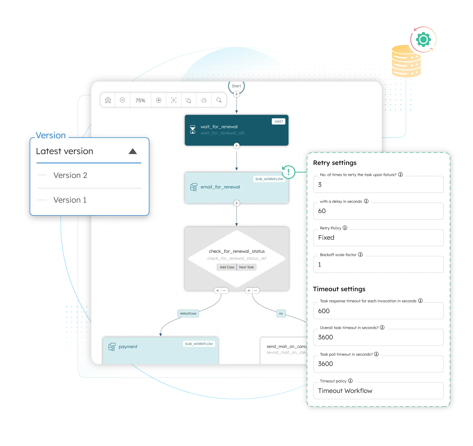 Durable executions workflow with retry settings UI
