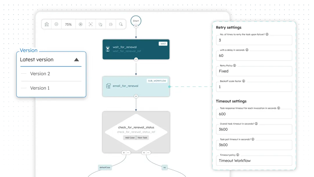 Durability capabilities - Retry and timeout settings view with a durable workflow in the background view