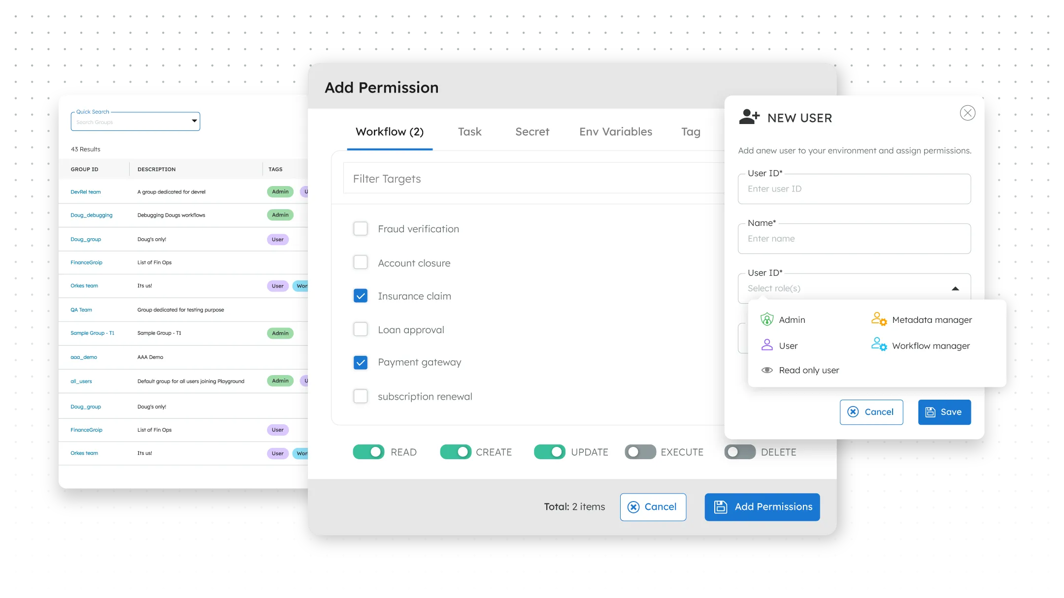 Collaboration capabilityes: Permissions and group manager view