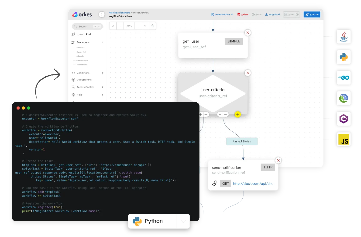 Code editor to workflow editor illustration