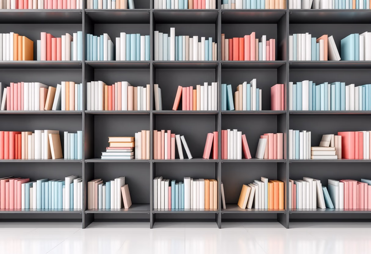 [background image] image of library shelves (for an author & writer)