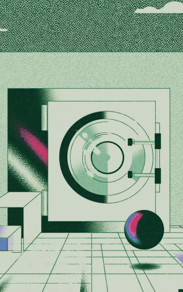 Retro-futuristic room with circular portal and sphere.