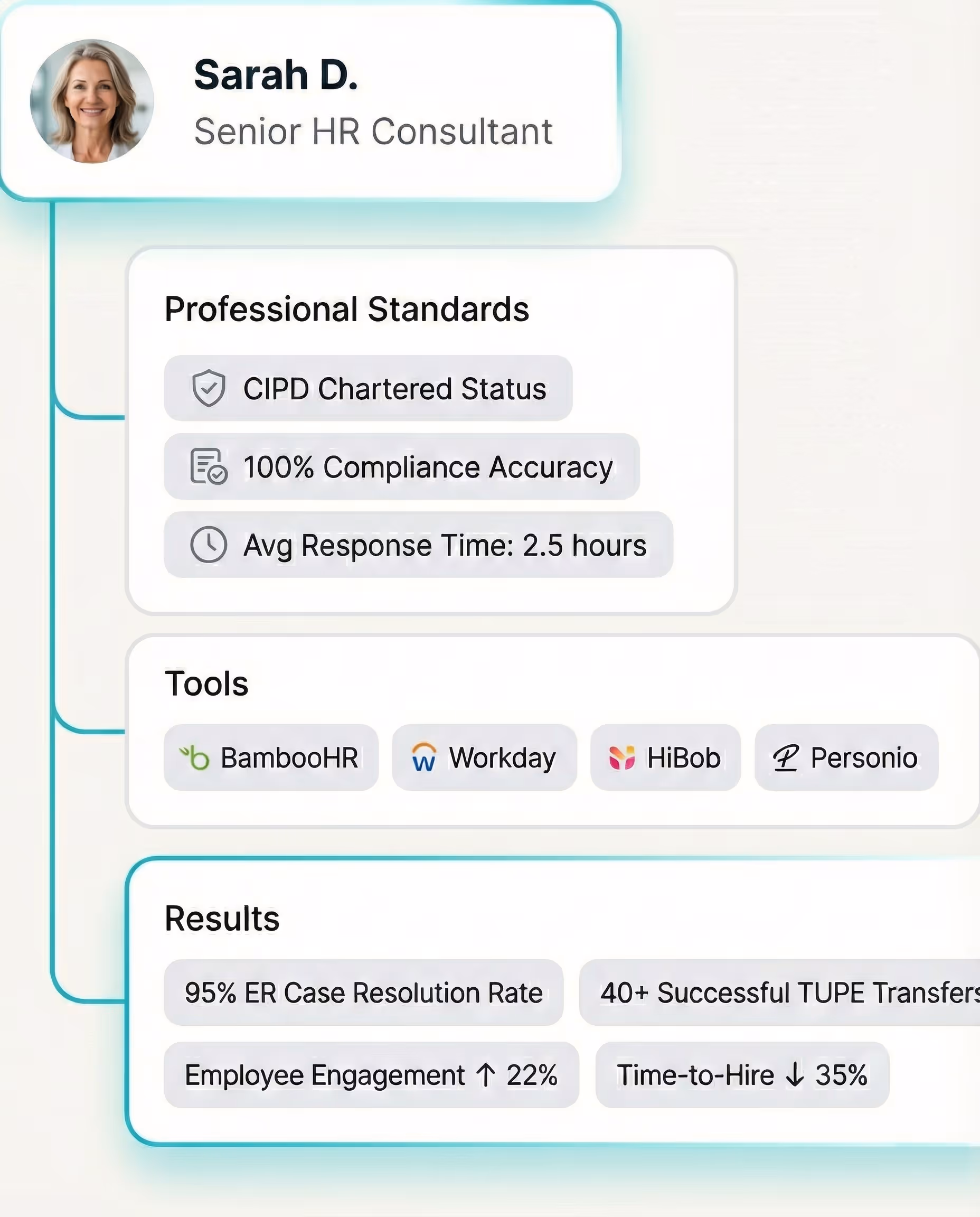 Image showing the level of detail of a profile within the Link Into HR Consulting platform