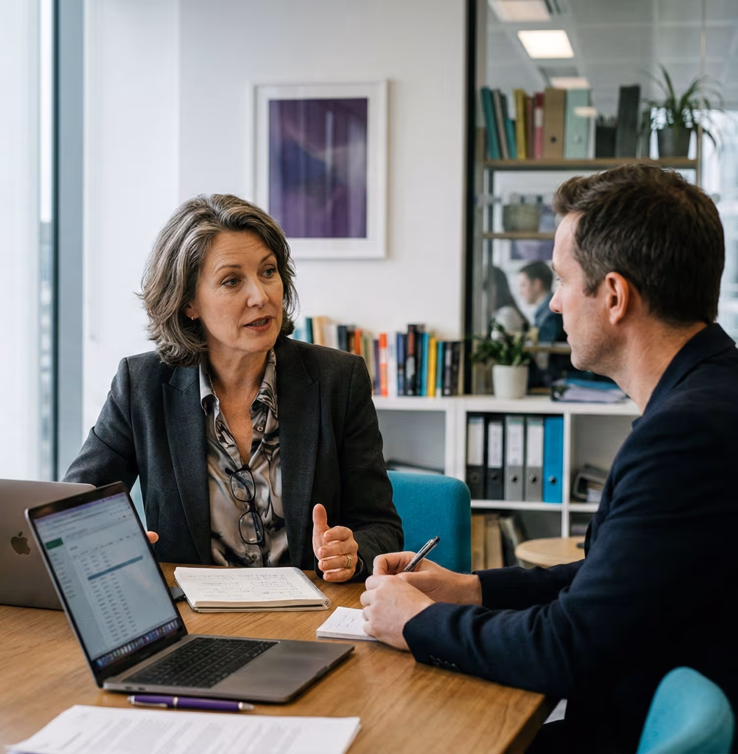 Three professional cards showing portraits and titles: Head of Human Resources, HR and Creative Strategist, and HR Director, each with qualifications and specialties listed.