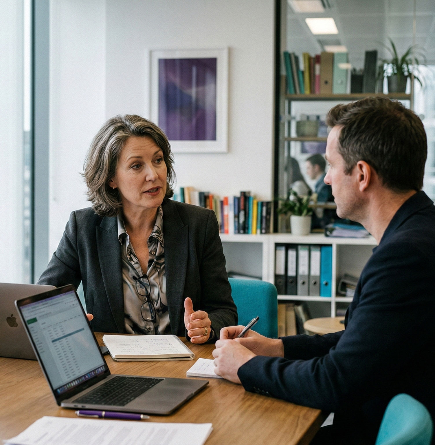 Three professional cards showing portraits and titles: Head of Human Resources, HR and Creative Strategist, and HR Director, each with qualifications and specialties listed.