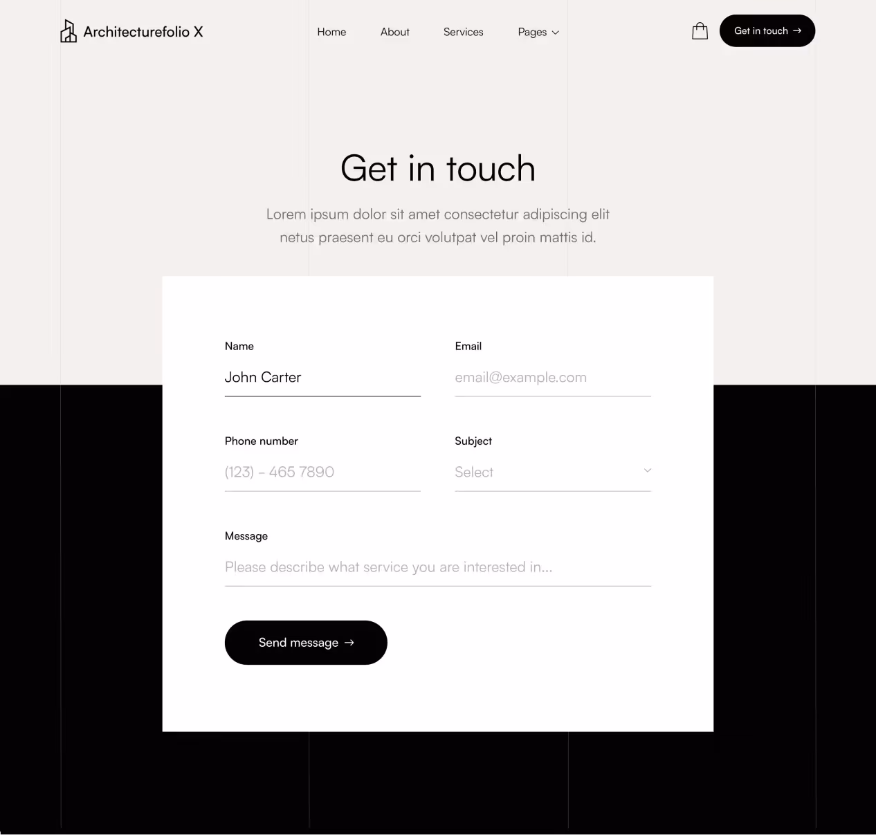 Architecture X - Contact page - Architecture Webflow Template