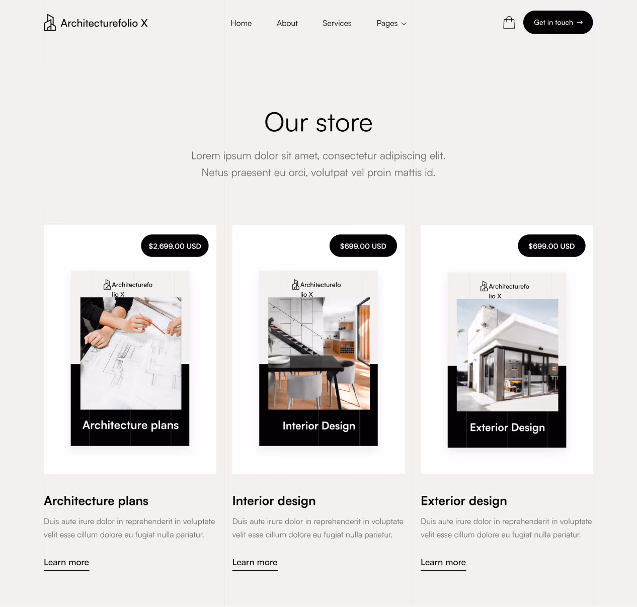 Architecture X - Shop page - Architecture Webflow Template