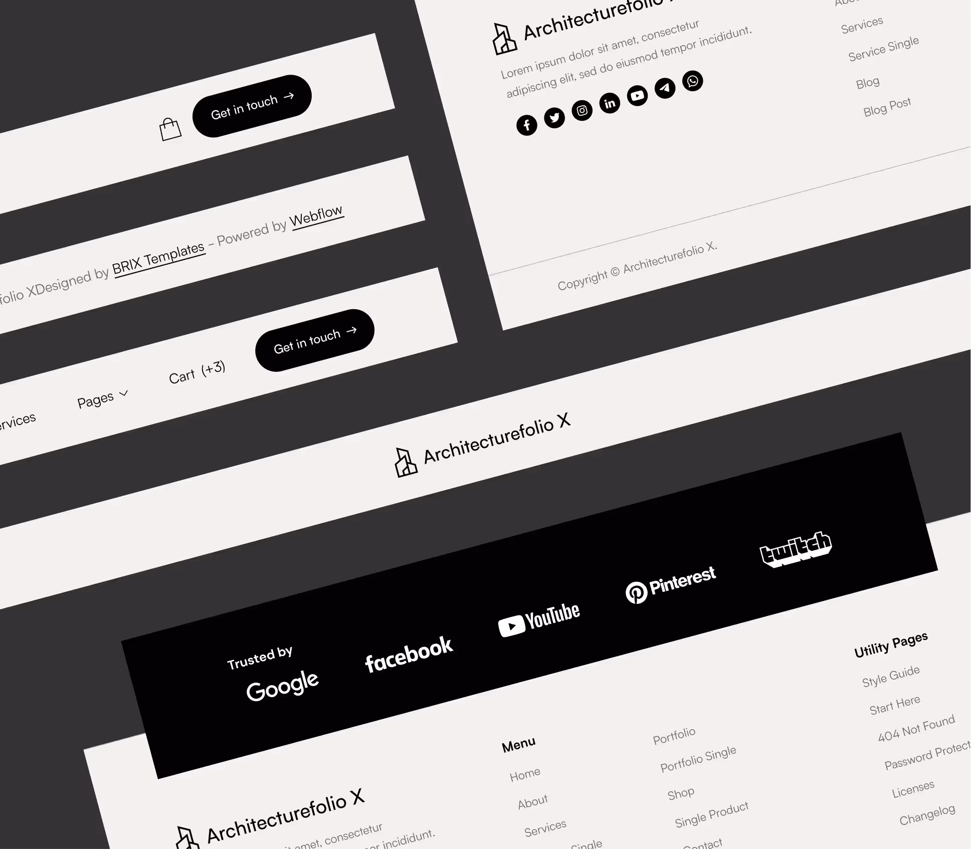 Architecture X - 3 Headers and Footers - Architecture Webflow Template