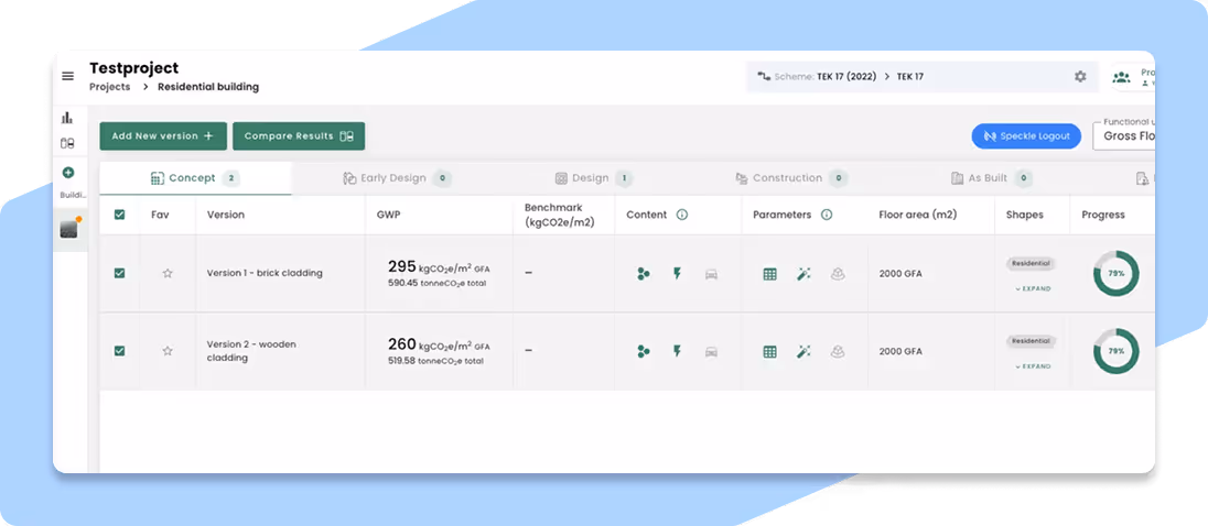 App functionality: Compare and evaluate design options in the early phase