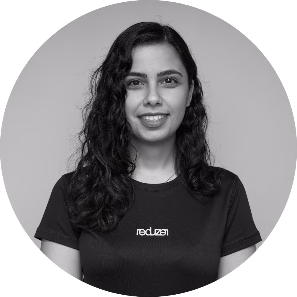 Close-up black and white portrait of Roya Morad.